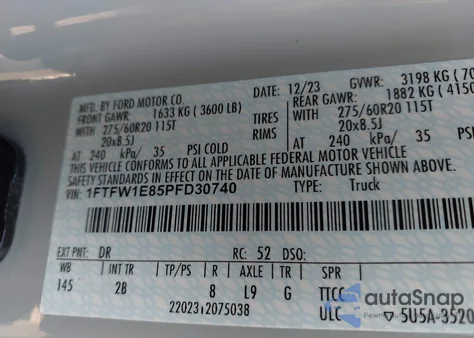 2023 Ford F-150 Lariat from USA, damaged, VIN 1FTFW1E85PFD30740